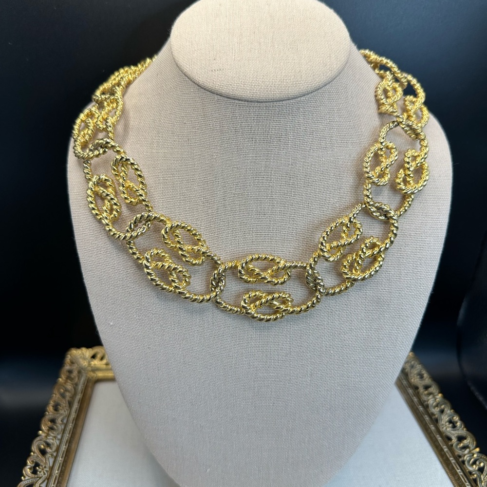 Vintage Givenchy Gold Plated Twisted Rope Knot Collar Statement Necklace, 18”